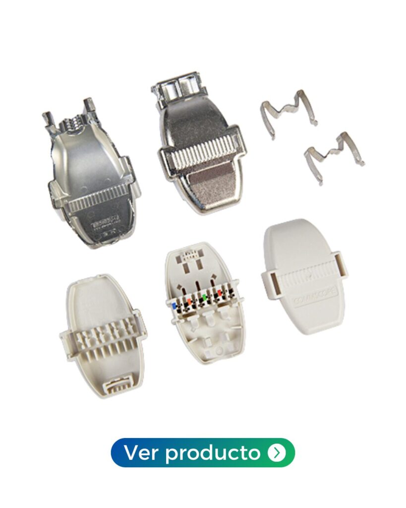 conector CCA CommScope, conectores para techo, soluciones CommScope SMT, instalación rápida de cableado, conectividad en techo, conector RJ45 techo, ceiling connector assembly, conectores para cámaras IP, cableado estructurado CommScope.